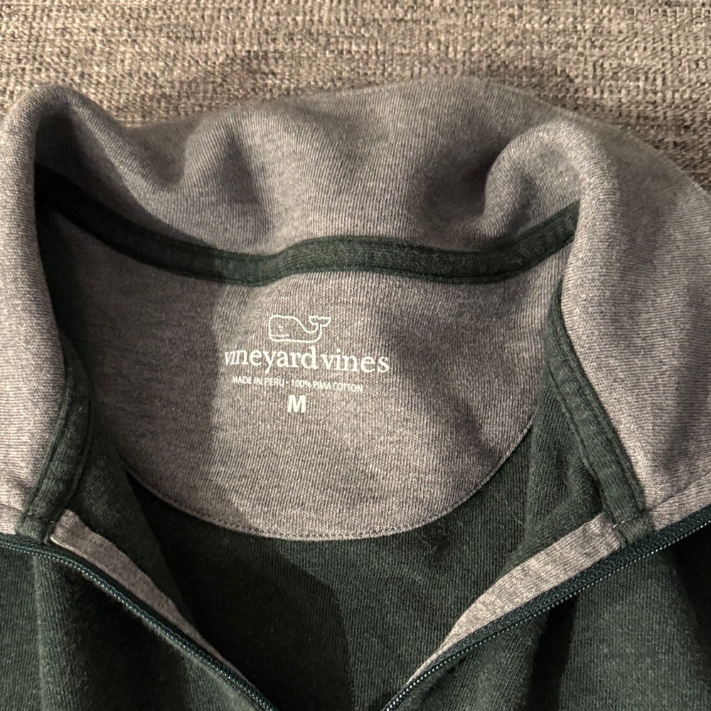 Vineyard Vines Men's Dark Green and Gray Zip-Up Sweater